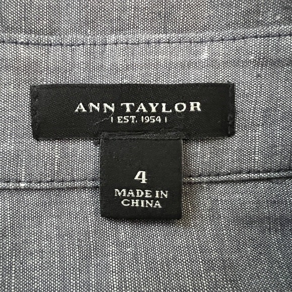 Ann Taylor Shirt Womens 4 Blue Sheen Linen Blend Neutral Basic Casual Minimalist - Picture 5 of 6
